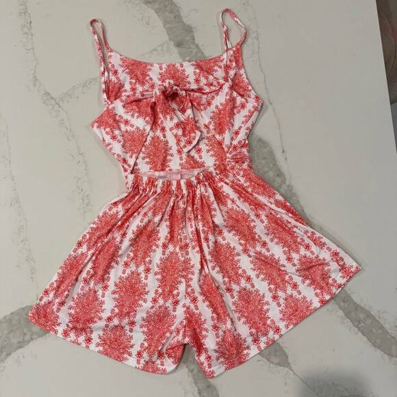 Boho Inspired Tie Back Sleeveless Pink Short Romper Women's XS Summer Vacation - Picture 4 of 8